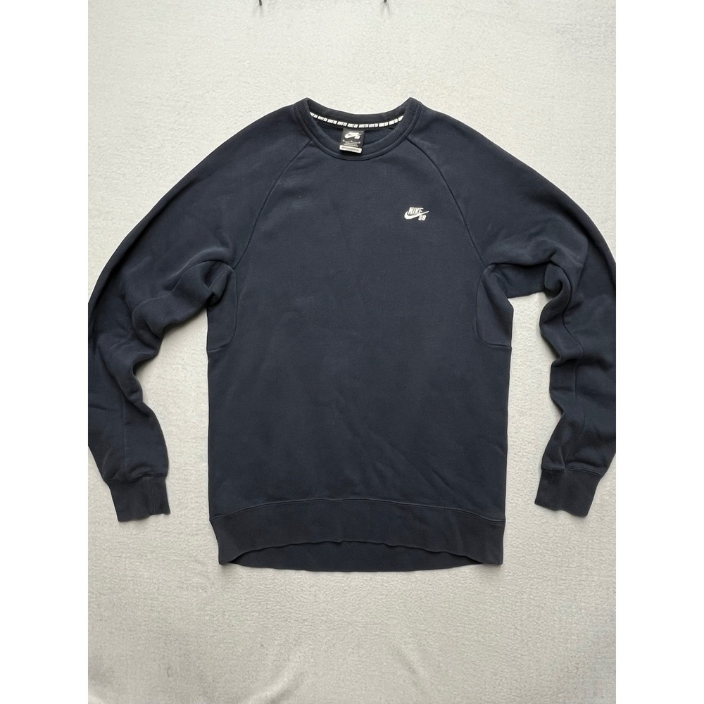 Nike SB Mens Navy Blue Crewneck Sweatshirt Embroidered Logo Raglan Fleece Size M